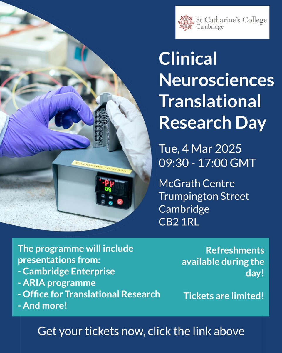 NIHR Brain Injury HRC (@nihrbrainhrc) on Twitter photo Opportunity in Cambridge!
Explore how cutting-edge research in clinical neurosciences is impacting patient care.
Talks from <a href="/UCamEnterprise/">Cambridge Enterprise</a>, <a href="/ARIA_research/">ARIA</a>, <a href="/OTR_Cambridge/">Office for Translational Research, SCM, UoC</a>, <a href="/CambridgeJBS/">Cambridge Judge</a>, and more. Full programme available soon.
Sign up here: tinyurl.com/4rrcrbsf Opportunity in Cambridge!
Explore how cutting-edge research in clinical neurosciences is impacting patient care.
Talks from <a href="/UCamEnterprise/">Cambridge Enterprise</a>, <a href="/ARIA_research/">ARIA</a>, <a href="/OTR_Cambridge/">Office for Translational Research, SCM, UoC</a>, <a href="/CambridgeJBS/">Cambridge Judge</a>, and more. Full programme available soon.
Sign up here: tinyurl.com/4rrcrbsf