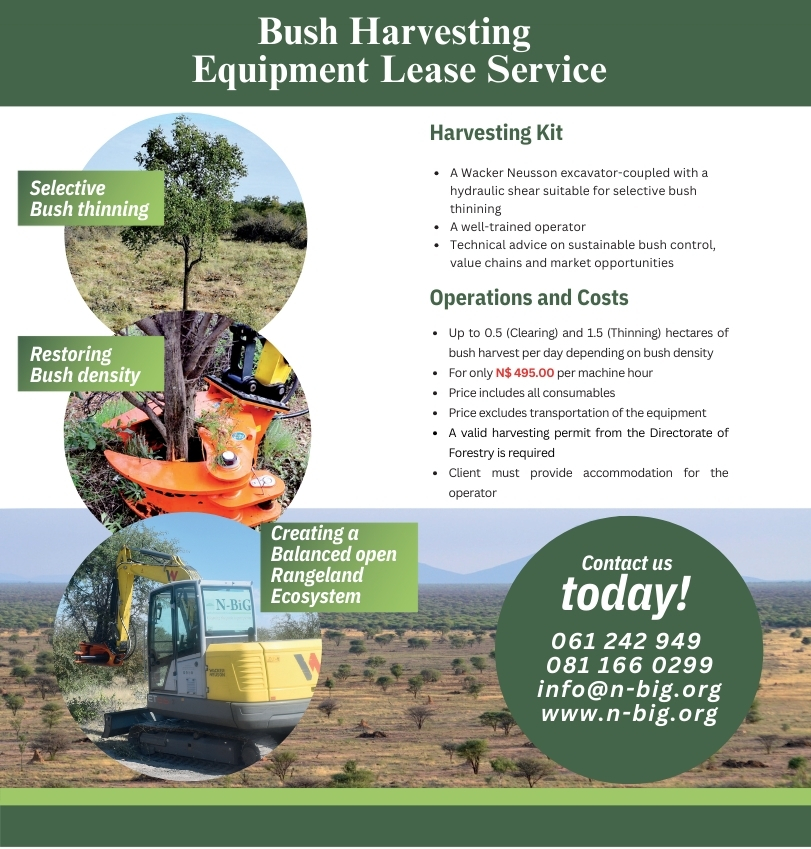 nbignamibia's tweet photo. IS YOUR FARM BUSH ENCROACHED? Control your bush and turn it into various products of your choice by leasing our bush control equipment
Call us today +264 61 242 949 | info@n-big.org
#bushcontrol #bushencroached #biomass #opportunity https://t.co/rN3nRu37b7
