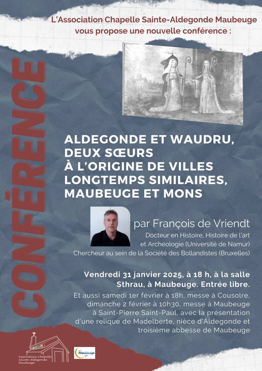 Francois_DeVr's tweet image. Vitae, #relics, religious institutions, #rituals, processions: this 31/I I'll be giving a talk for the general public on the history of 2 nearby towns, #Mons and #Maubeuge, founded by 2 sisters both revered as saints.  Who said that the #Bollandists stayed in their sanctuary ?😉
