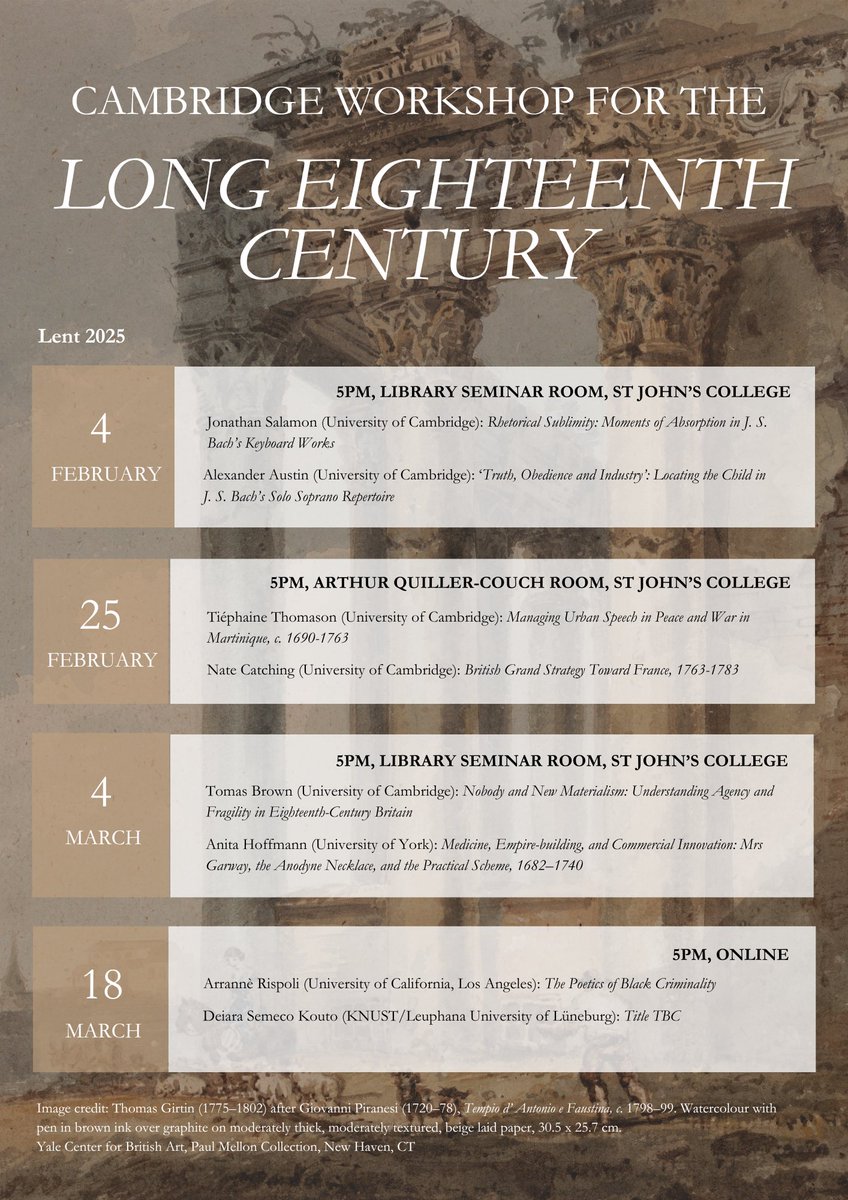 We are delighted to announce our Lent term card! 

Our first session is a big Bach event on 4 February at St John’s College Library seminar room. 🎶

For more details, subscribe to our mailing list: lists.cam.ac.uk/sympa/subscrib…