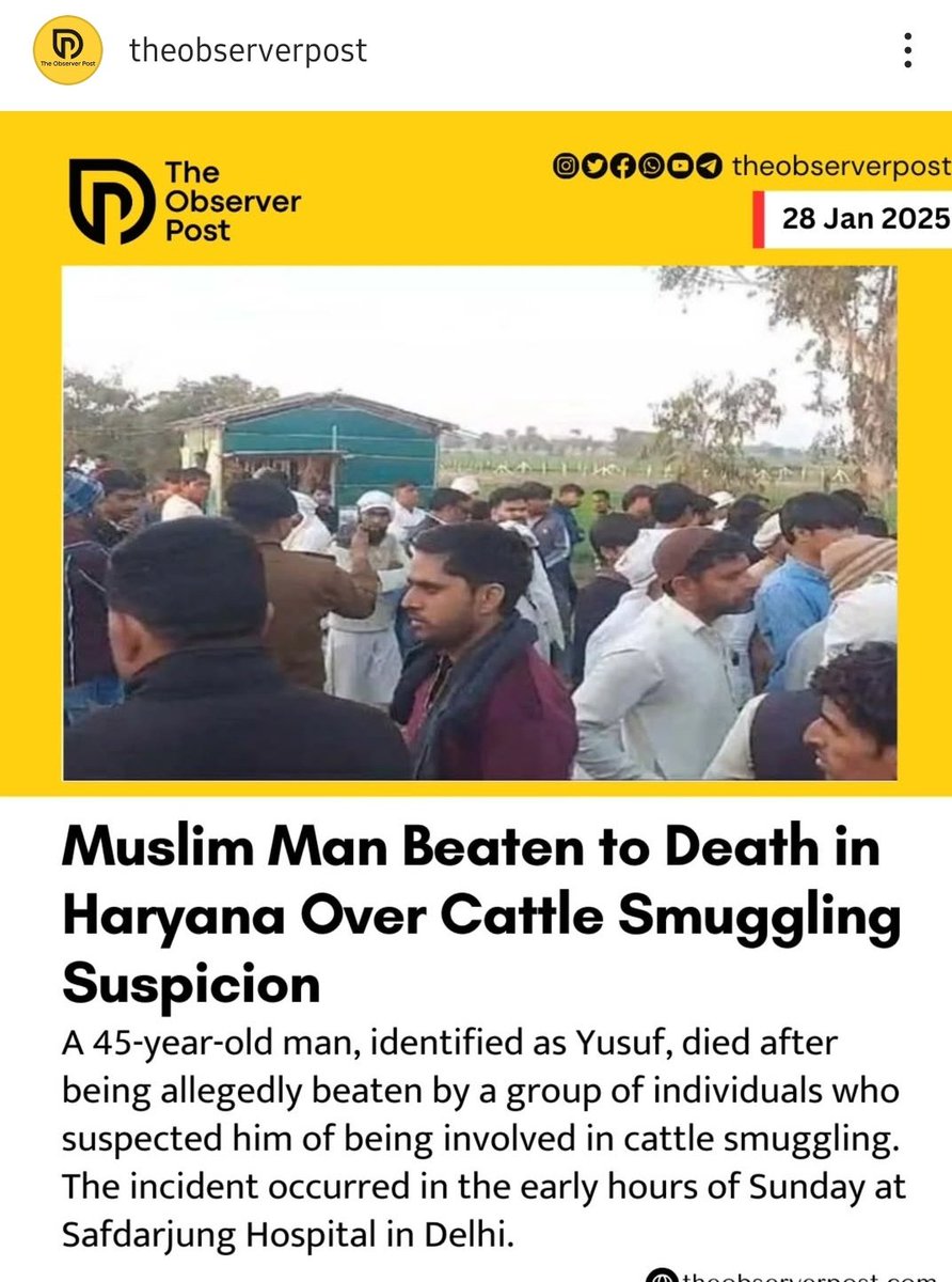 One more Muslim Man Name Yusuf 
K!lled by Gau Rakshak in suspecious of smuggling cattle smuggling alleged by family

He was cattle rearer and running a small milk buisness

Police Filed FIR