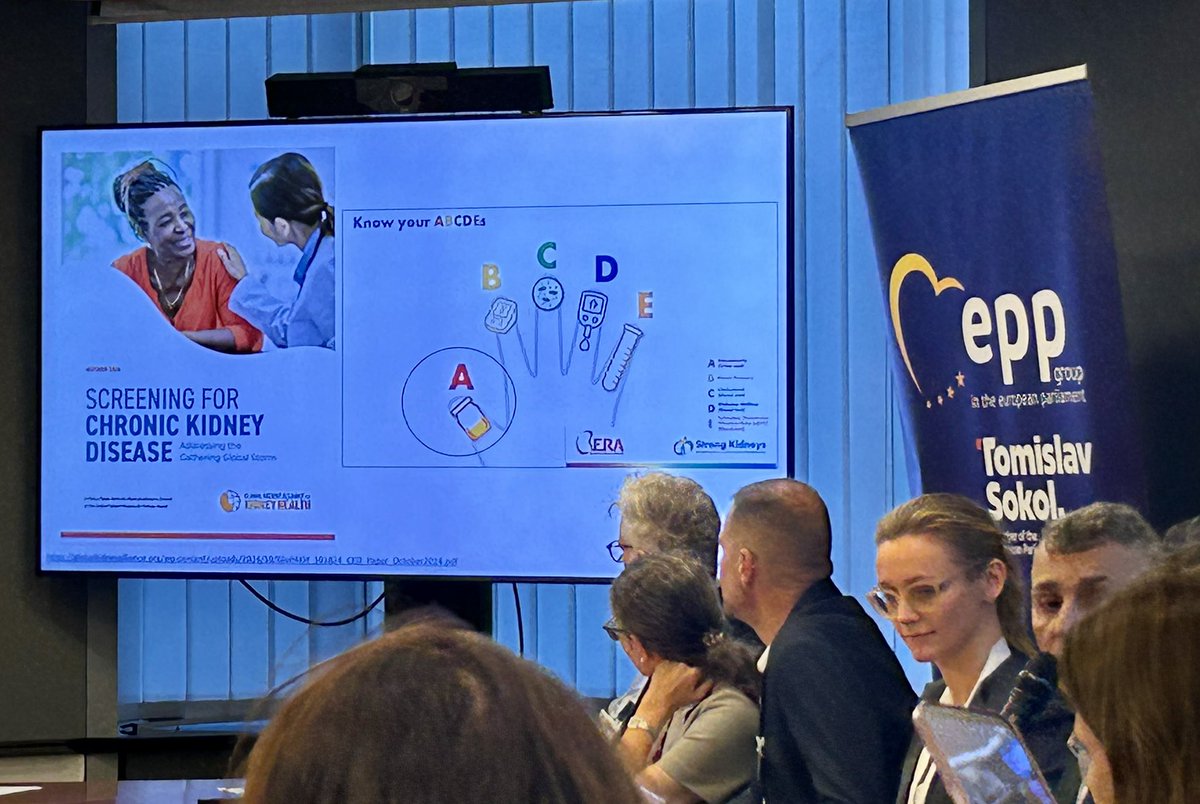 torra_roser's tweet photo. @aortznfr presenting the ABCDE (Albuminuria, Blood pressure, Cholesterol, Diabetes, eGFR) campaign from @ERAkidney at @EKHA_EU @EuParlament early diagnosis saves kidneys saves lives #kidneyforum2025 🇪🇺🇪🇺🇪🇺 https://t.co/sboVt9sTwQ