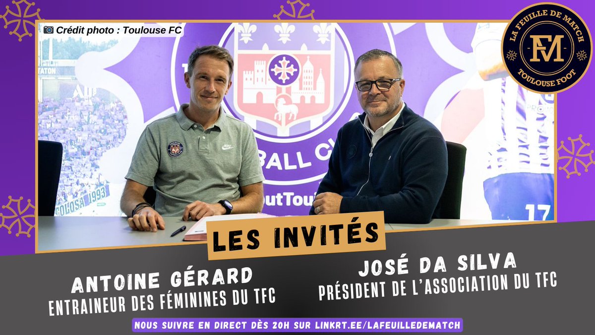 FDMToulouseFoot's tweet photo. 📻Les invités de la #FDMToulouse Foot de ce mardi 20h

⚽ Antoine Gérard, entraineur des féminines du et José Da Silva, président de l'association du @ToulouseFC seront nos invités en première partie d'émission, après la qualification en 1/4 de finale de Coupe de France Féminine, n'hésitez pas à leur poser vos questions👇

📋Le programme de l'émission ➡️ https://t.co/T3cJeEyRbt
🔴Nos différentes plateformes pour le direct ➡️ https://t.co/YYKTMXrCCH