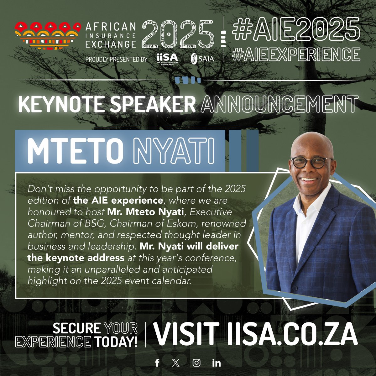 We’re beyond excited to announce that Mteto Nyati, one of Africa’s most influential business leaders, will be delivering the Keynote Address at AIE2025!

Register for the conference today!
#AIE2025 - aie2025.co.za