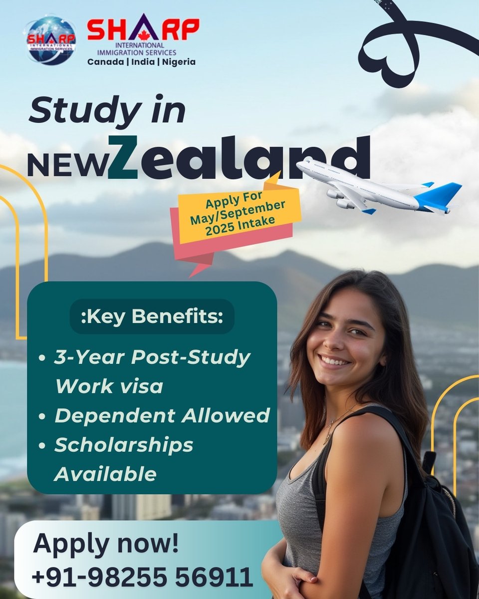 SharpImigration's tweet photo. Study in New Zealand β Apply for may/september 2025 intake now. call us now!
#StudyAbroad #NewZealandVisa #SharpImmigration #auckland #newzealandstudyvisa #studyinnewzealand #australia #masterinnewzealand #workvisa #DeepSeekR1 #vadodara #visaconsultancy #ViratKohli https://t.co/12oRJvtl3O
