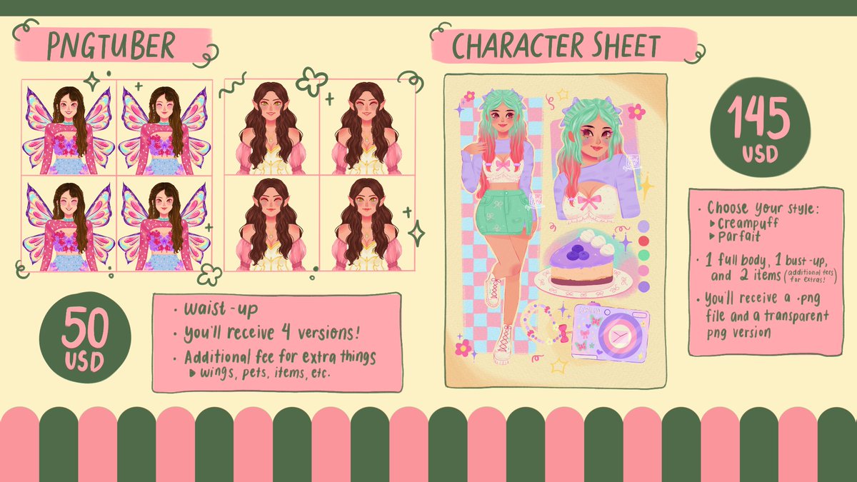꒰ please RT! ꒱

🍒🥐 COMMISSIONS OPEN! 🥐🍒

୨ৎ hello, i’m gail! &amp; welcome to my art café!
🌷 limited slots open
🌷 first 5 clients gets a FREE banner for every character commission!
💌 dm to order!

♡ VGen: vgen.co/gaillepaints