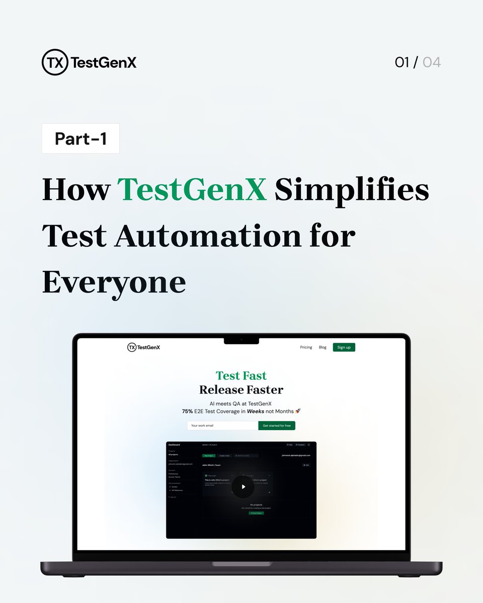 testgenx's tweet photo. 🚀 Test Smarter, Not Harder with TestGenX!

Say goodbye to slow manual testing &amp; complex automation. Effortless, no-code for everyone.

✔️ No coding required
✔️ 4x-5x faster
✔️ Parallel execution
Transform your QA process today!

#testing #automationtesting #techinsight #alphabin https://t.co/Pw9Dazm4F1