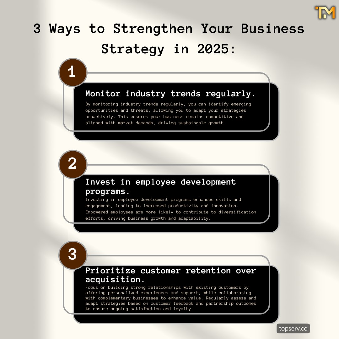 TopservMgmt's tweet photo. 1️⃣ Monitor Industry Trends Regularly
The business landscape is constantly evolving. Staying ahead of industry trends ensures you remain competitive, identify opportunities early, and avoid becoming outdated.
#TuesdayTips #BusinessStrategy #GrowthMindset #ConsultingSolutions https://t.co/KFE5IMPkqs