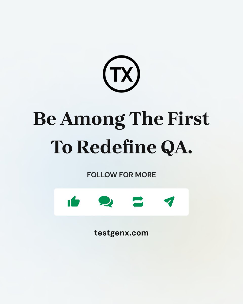 testgenx's tweet photo. 🚀 Test Smarter, Not Harder with TestGenX!

Say goodbye to slow manual testing &amp; complex automation. Effortless, no-code for everyone.

✔️ No coding required
✔️ 4x-5x faster
✔️ Parallel execution
Transform your QA process today!

#testing #automationtesting #techinsight #alphabin https://t.co/Pw9Dazm4F1