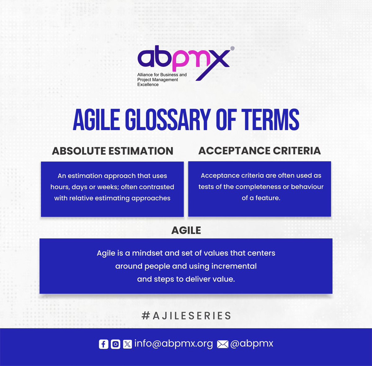 abpm_x's tweet image. Have you ever felt like Agile has its own language? Don’t worry—you’re not alone! 

Here are a few key terms to help you and your team stay on the same page and keep delivering great results.

#AgileMadeSimple #ProjectManagement #AgileBasics #Teamwork #ABPMX #AJILESeries