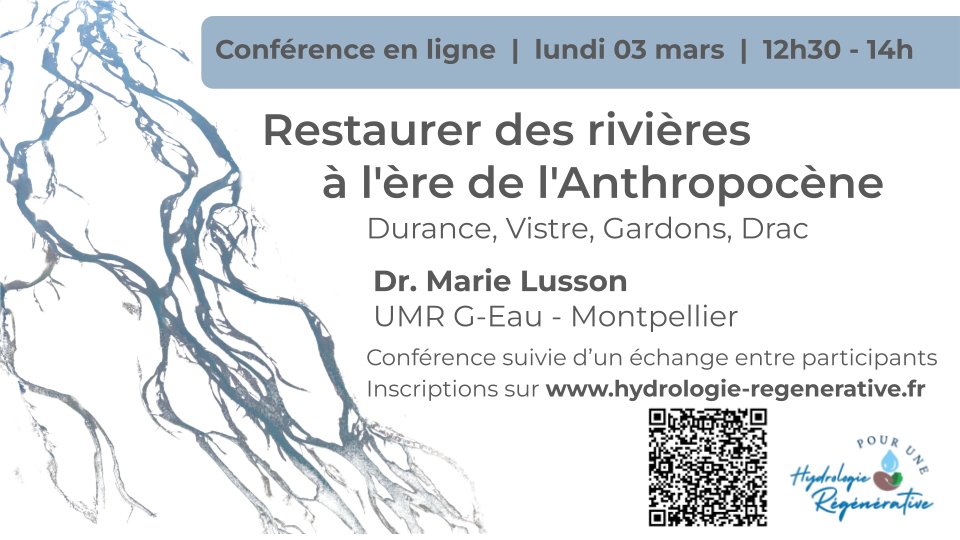 L'association PUHR organise une conférence-échange de Marie Lusson le 3 Mars, de 12h30 à 14h autour de ses travaux de recherche portant sur les controverses socio-techniques pour la mise en œuvre de plans de restauration de cours d'eau.
À diffuser largement...