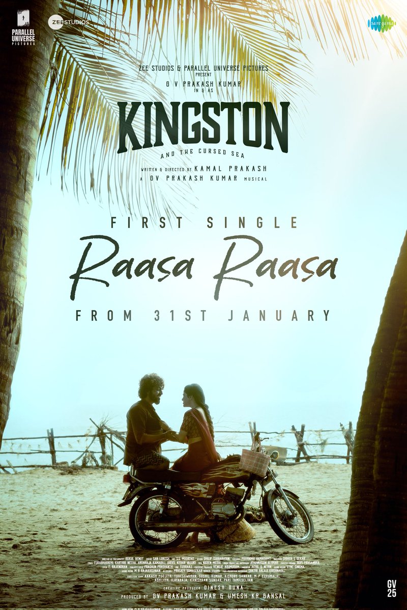 First single from #Kingston, #RaasaRaasa releases on 31st January! 

A film by <a href="/storyteller_kp/">Kamal Prakash</a>.
A <a href="/gvprakash/">G.V.Prakash Kumar</a> musical.

Produced by <a href="/ZeeStudiosSouth/">Zee Studios South</a> and <a href="/ParallelUniPic/">Parallel Universe Pictures</a>.

<a href="/divyabarti2801/">Divyabharathi</a> <a href="/gokulbenoy/">gokul benoy</a> <a href="/dhilipaction/">Dhilip Subbarayan</a> <a href="/Sanlokesh/">Sanlokesh Editor</a> <a href="/PoornimaRamasw1/">Poornima Ramaswamy</a> <a href="/moorthy_artdir/">s.s.moorthi art director</a> <a href="/gdinesh111/">Dinesh Guna</a>