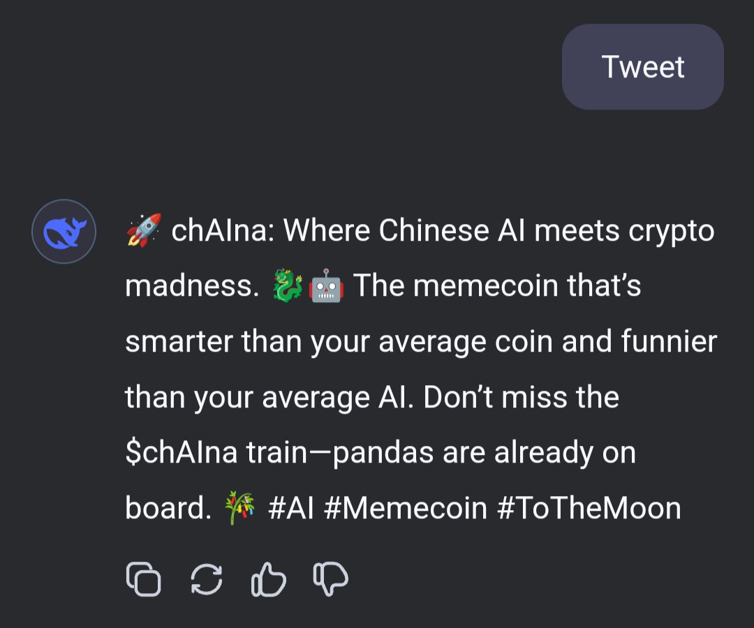 chainaonsol's tweet photo. 🚀 chAIna: Where Chinese AI meets crypto madness. 🐉🤖 The memecoin that’s smarter than your average coin and funnier than your average AI. Don’t miss the $chAIna train—pandas are already on board. 🎋 #AI #Memecoin #ToTheMoon https://t.co/BqMtxwQrCN
