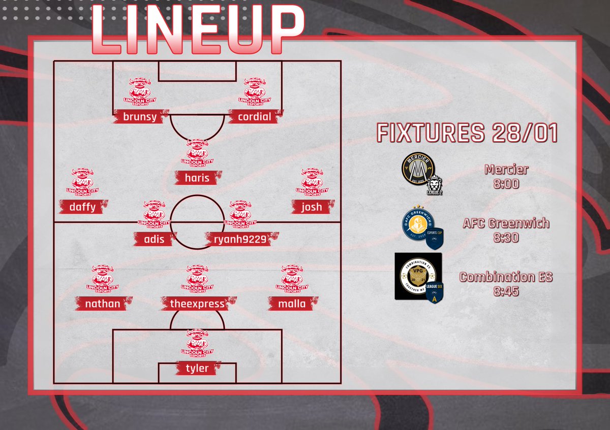 ImpsEsports's tweet photo. 🔴 Match Day  2⚪️
@OfficialVPG
@VPGUK 
@LincolnCity_FC 

🏆 I @VPGUK League Two I @VPGEurope Esports Cup &amp; League Six A

🏟️ I 🆚 I @MercierFIFA
✈️ I 🆚 I @Greenwich_VPG 
🏟️ I 🆚 I @EsCombination 

#ImpsAsOne 🔴⚪️ https://t.co/3H7VXZxsS6