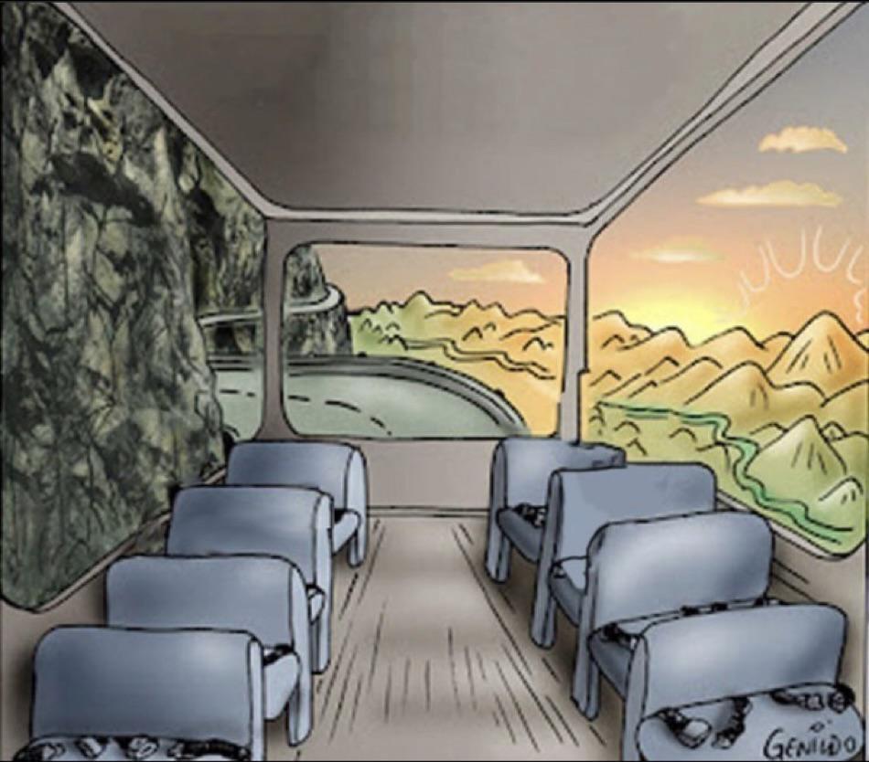 This is literally the first time i've seen this meme with the artist's signature not blurred or cropped, so I looked him up and learned that he is Genildo Ronchi, a 56 year old Brazilian artist. He created this on his birthday in 2013 after changing his usual seat in his bus ride