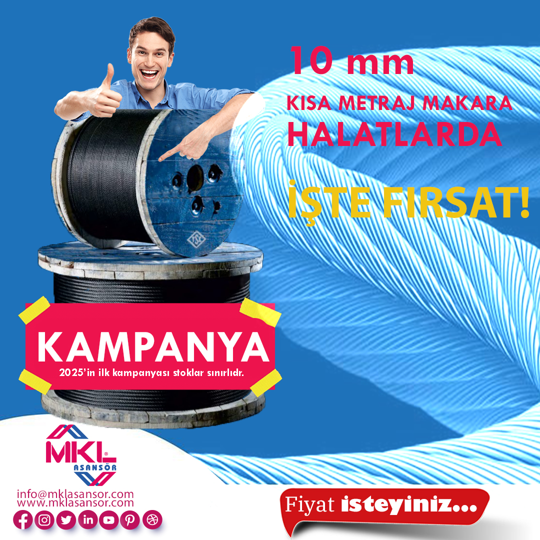 10 MM KISA METRAJ HALATLARDA İŞTE FIRSAT KAMPANYASI.
📲+90 537 356 51 91

#mklasansör #asansör #mkl #halat #paketasansör #packageelevator #packageelevatorssolutions #kabin #istanbultüyap #KAMPANYA #10mmhalat #fair #exhibition #regülatör #governors #component #asansorparcalari