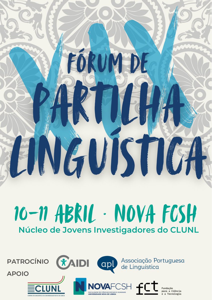 SAVE THE DATE!

O XIX Fórum de Partilha Linguística, organizado pelos Jovens Investigadores do CLUNL, vai realizar-se nos dias 10 e 11 de abril de 2025.

Mais informações em breve. Fiquem atentos/as!
jiclunl.fcsh.unl.pt