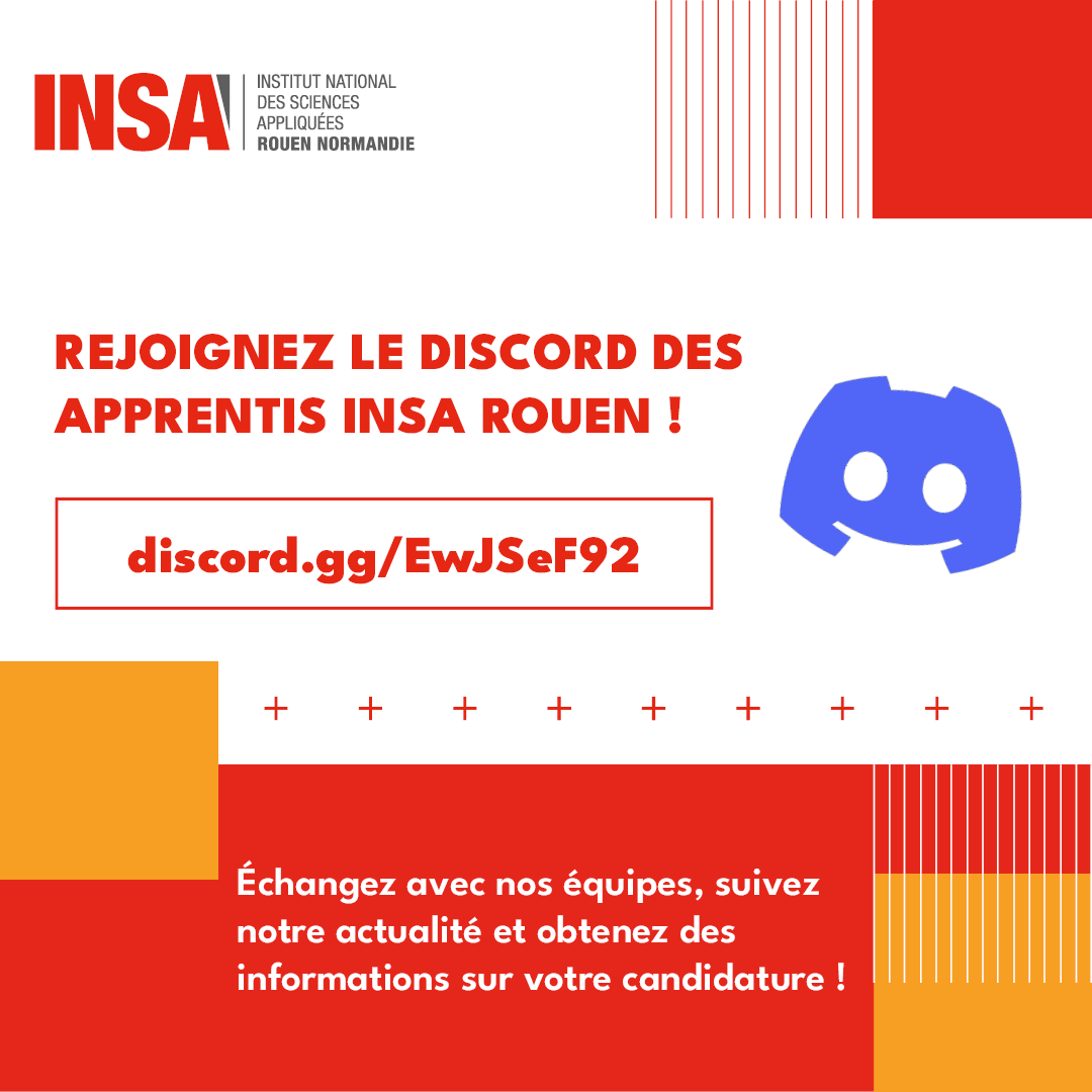 INSA Rouen Normandie (@insarouen) on Twitter photo Vous êtes candidat à l’apprentissage à l’ <a href="/insarouen/">INSA Rouen Normandie</a> ?
Rejoignez notre serveur Discord dédié !
Échangez directement avec nos équipes et restez informé tout au long du processus de #candidature. Vous êtes candidat à l’apprentissage à l’ <a href="/insarouen/">INSA Rouen Normandie</a> ?
Rejoignez notre serveur Discord dédié !
Échangez directement avec nos équipes et restez informé tout au long du processus de #candidature.