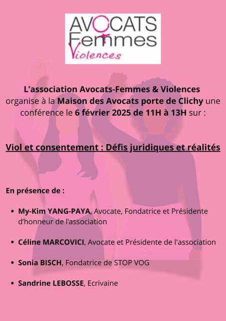 StopVOGfr's tweet photo. [Événement à ne pas manquer sur le viol et le consentement]

👉 venez nombreuses.x 😊

RDV à la Maison des Avocats Porte de Clichy 😊

📍Jeudi 6 février de 11h à 13h

#StopVOG
#jamaissansconsentement https://t.co/3MvhdnbCKg