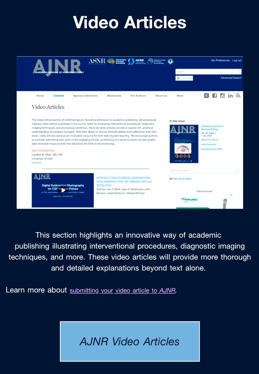 amandaebaker's tweet image. 🚨we are currently accepting video articles for @TheAJNR ‼️ Please reach out with questions and/or tips!! See @theAJNR_EIC email today for link 🔗