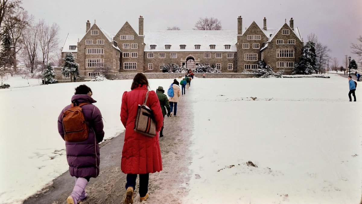 Cornell's tweet photo. Ah, winter on the Hill! Whatever decade you graduated from Cornell, the cold and snowy season is a quintessential Big Red experience shared across generations.

Our latest showcase of vintage photographs leans hard into winter—in both its stunning beauty and its logistical challenges.

Most of these scenes of winter in Ithaca don’t look much different than they would today. Only the occasional Velcro sneakers, big hair, and other fashions of yesteryear—as well as the notable absence of smartphones—hints at the era in which these moments were captured.

See more at https://t.co/7Mygz874zI.