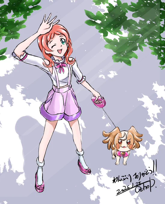 #わんだふるぷりきゅあ 柄では無いが、やっぱり今年は描きたいと思って、お別れイラスト、下手くそなりに描きました。わんぷり、本当にありがとう!!! 