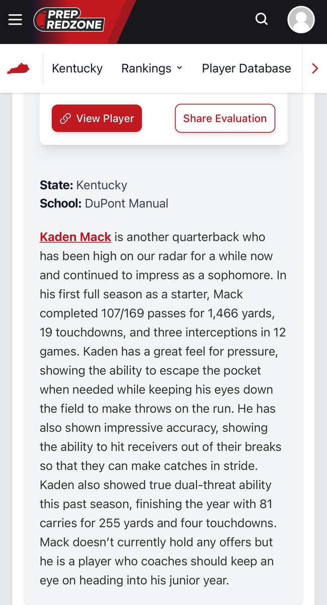 Thank you to <a href="/LippertScouting/">Ryan Lippert</a> <a href="/PrepRedzoneKY/">Prep Redzone Kentucky</a> for the write up and recognition. Honored to be recognized alongside other talented student athletes. 🙏🏽 #manualfootball
<a href="/ManualAthletics/">Manual Athletics</a> <a href="/CoachEckloff/">Coach Eckloff</a> <a href="/Dat1_coach_moe/">Moe Crawford</a> <a href="/KamSmith_24/">Kameron Smith Sr.</a> <a href="/dupontmanualfb/">dupontmanualfootball</a>