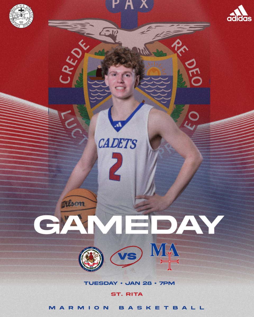 MarmionAD's tweet photo. Cadets travel to the city to take on the Mustangs of St. Rita. Tip-off is at 7 PM. Put on a show! #CadetsStrong https://t.co/bIA8WaRReY