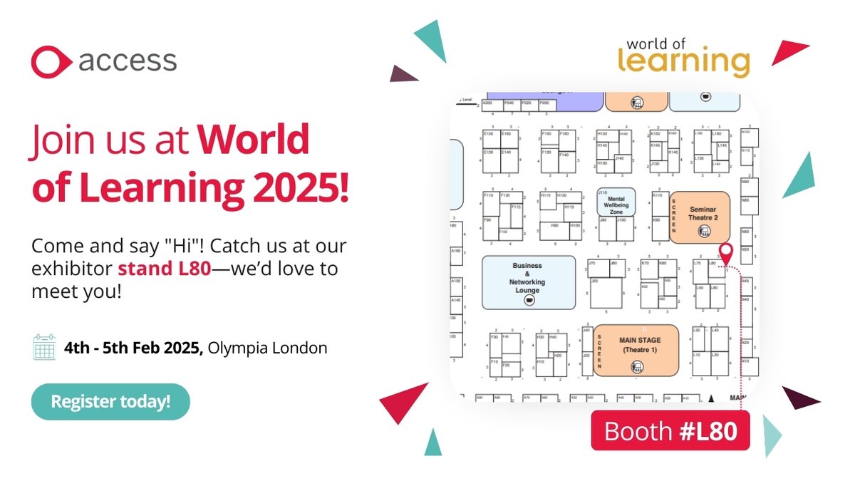Access_PEO's tweet image. London, we’re coming for you! 🌟  

Just a few days to go until the #WorldOfLearning  2025 at Olympia London.  

Meet us at Stand L80.
Let’s make workplace learning smarter, together. Can’t wait to connect! 

Register now: ow.ly/lGUx50UJo5j  

#AccessLearning