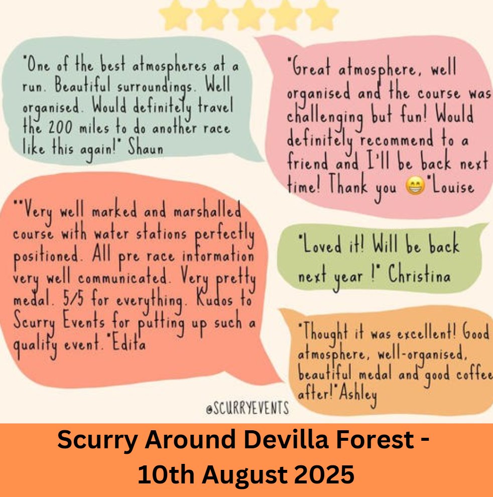 EventsScurry's tweet image. Entries are now live for the 4th Scurry Around Devilla Forest trail running festival, Sunday the 10th of August 2025
Half Marathon - 10km-5km- Family fun run options 📷📷📷📷
entrycentral.com/ScurryDevilla
Don’t miss out on Early bird entries!