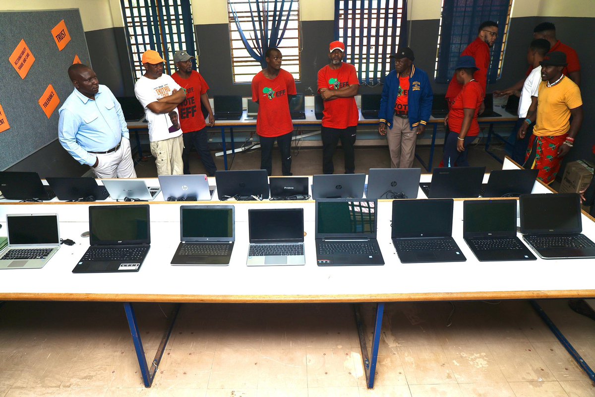 ApostleDeza's tweet photo. [BREAKING NEWS]

@EFFSouthAfrica Donates Laptops To Another School‼️‼️‼️

EFF MP, Commissar Vuyani Pambo visited Ekuthuleni Primary School in Soweto, Diepkloof Zone 5, earlier today to deliver on the commitment he made during his oversight visit.

#UmntanaEskolweni #BackToSchool #EFFTurns12 ❤️🖤💚