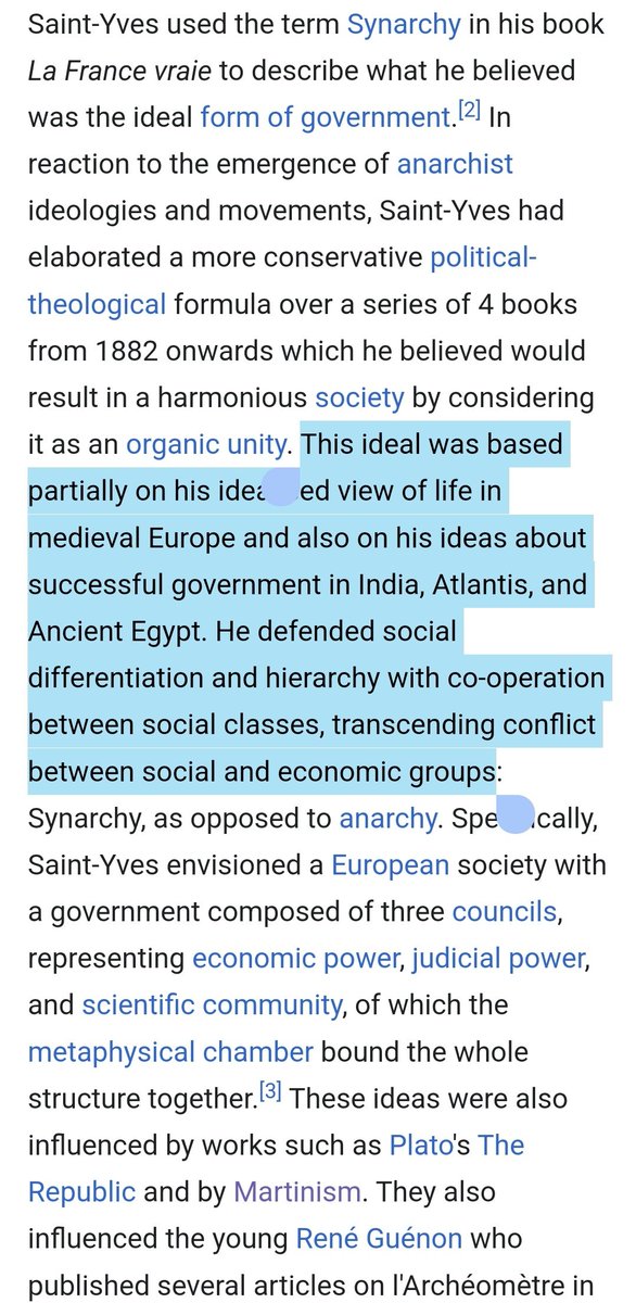 DavidTaormia's tweet image. The most substantial early use of the word #synarchy comes from the writings of Alexandre Saint-Yves d&apos;Alveydre (1842–1909), who used the term in his book La France vraie to describe what he believed was the ideal form of government.