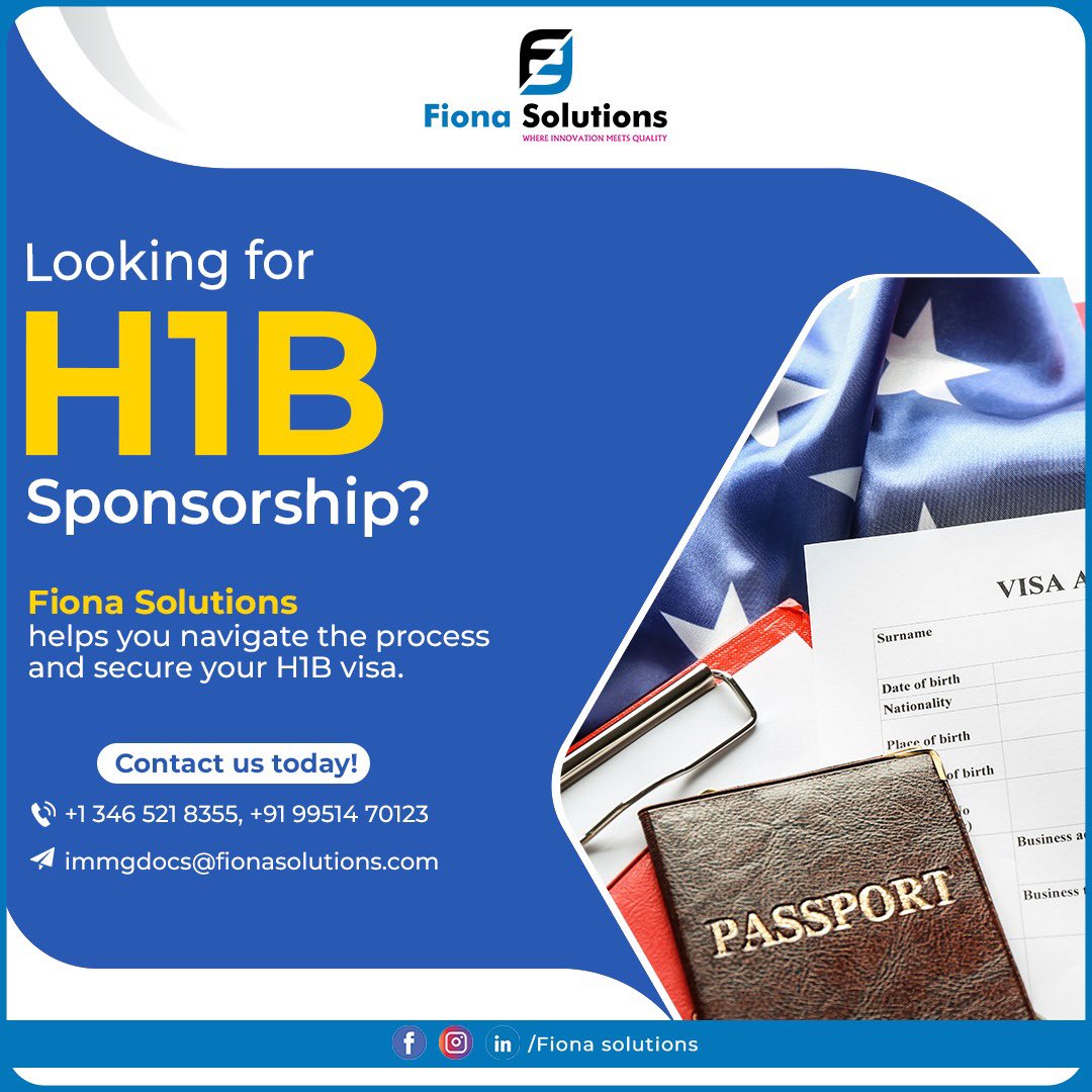 FionaSolutions's tweet image. 🌎 Looking for H1B Sponsorship? 🇺🇸

✅ Expert Guidance
✅ End-to-End Support
✅ Hassle-Free Process

📩 Get in touch with us today and take the first step towards your dream career in the U.S.

📞 +1 346 521 8355 | +91 99514 70123
📧 immgdocs@fionasolutions.com