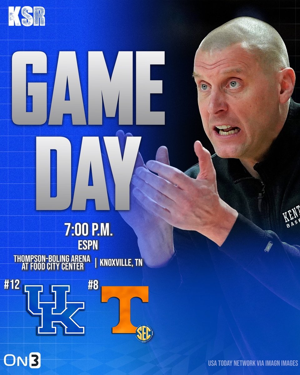 KSRonX's tweet photo. KSR GAMEDAY: No. 12 Kentucky at No. 8 Tennessee

🔹Kentucky tries to bounce back without Lamont Butler, possibly Andrew Carr
🔹Tennessee's defense is elite
🔹Cats are ready for a dog fight
🔹Top-5 recruit Nate Ament will be there

MORE: https://t.co/ax2PdB7b6W https://t.co/sqNHNs9ath