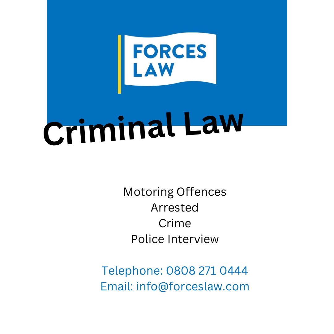 Forces Law can help you with criminal legal matters you may have, please find our contact details below:

Call: 0808 271 0444
Email: info@forceslaw.com
forceslaw.com

We are proud to support those who serve, whenever you served.