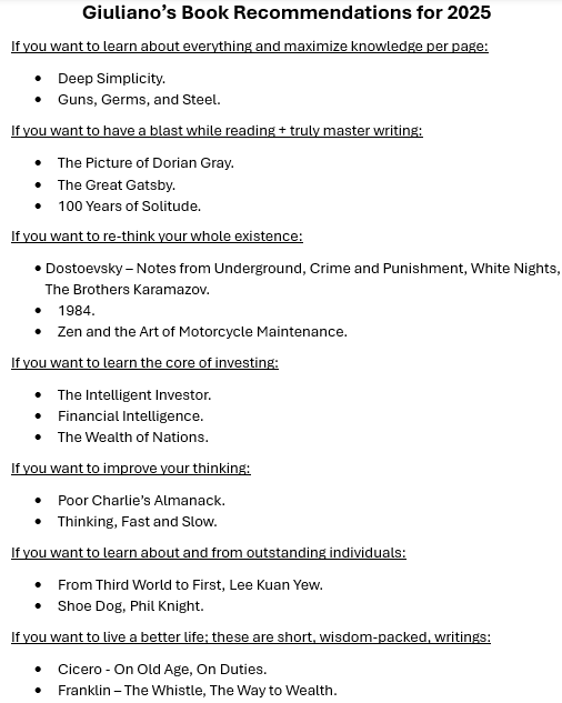 Giuliano_Mana's tweet image. After reading for a couple of years, you develop a peculiar sensibility for novelty, uniqueness, and depth.
If you have any of these 7 objectives, these are the books I'd personally recommend.
I can't stress enough how incredible these all are.