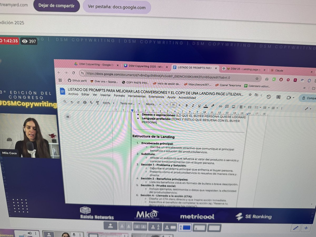 Me encanta lo prácticas que siempre son las ponencias de <a href="/MilaCocop/">Mila Coco</a> #DSMCopywriting