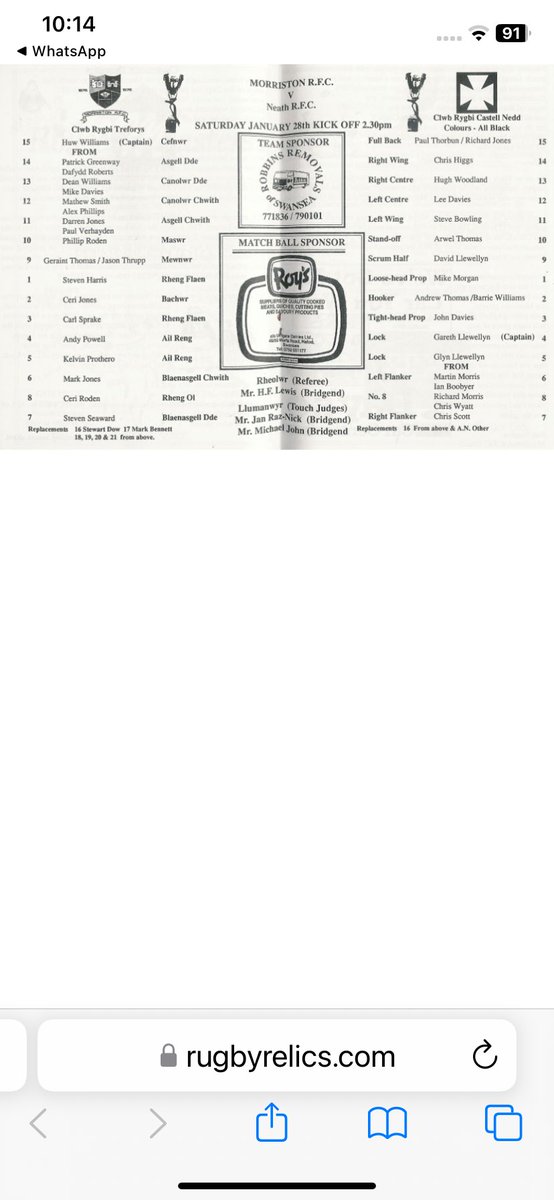 30 years today Morriston played Neath in the Welsh Cup. What a day that was