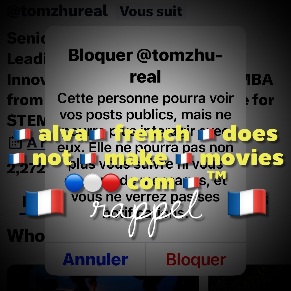 supernana's tweet photo. 🇫🇷 🇫🇷🇫🇷
https://t.co/a5Odsu7QpV
🇫🇷🇫🇷🇫🇷
Chabanne 1446
St 🇫🇷 Gildas (44)
Why do you 🤡 🌹🇺🇸 care ?
🇫🇷 Legacy candidate
🇺🇸Tuskegee University
class of 1937
#Wagram1809 #violetpride
#nonsmoker #goBama #salarygirl #bleucollectif
#djmas #civ225 #omnivore
E allora ?
🇫🇷🇫🇷🇫🇷 https://t.co/27elA7pYXh