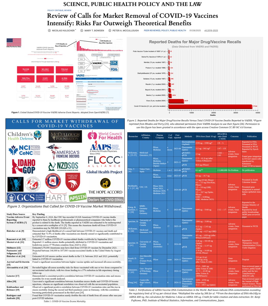 NicHulscher's tweet image. BREAKING - Our New Peer-Reviewed Study Finds Irrefutable Evidence for Immediate Market Withdrawal of COVID-19 "Vaccines"

Over 81,000 physicians, scientists, and concerned citizens, 240 elected officials, 17 professional organizations, excess mortality, negative efficacy, and DNA…