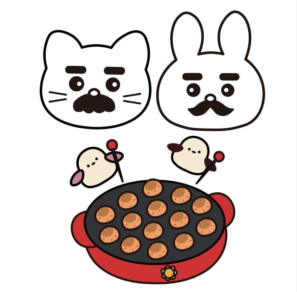 ojisancheer's tweet photo. 真夜中のたこ焼きパーティー！
夜中の食事ってなんか幸せ。

#おじさんチアリーダーズ
#おじチア
#リトルダンディー
#イラスト
#illustration https://t.co/yVyimADZ9i