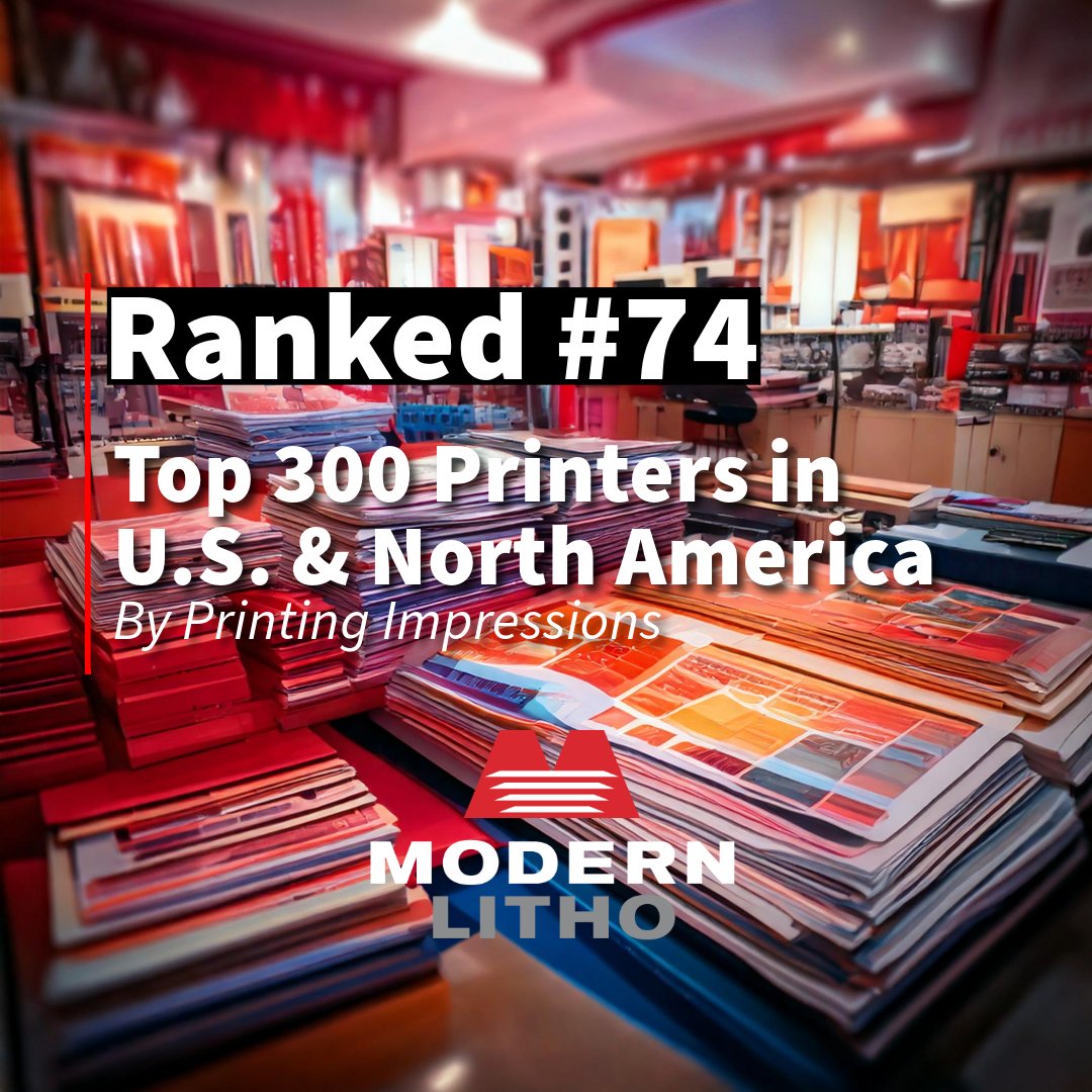 🏆 Modern Litho stands among the elite Top 1% of printers in North America! Of 18,000+ commercial printers in the US, Canada and Mexico, #74 puts Modern Litho in the Top 1% of all printers. Thank you to our dedicated team and loyal customers for helping us reach this milestone.