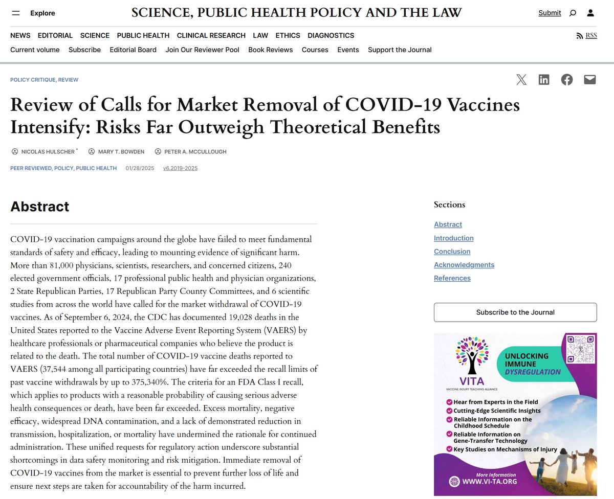 BREAKING - Peer-Reviewed Study Finds Irrefutable Evidence Supporting Immediate Market Withdrawal of COVID-19 "Vaccines"

Over 81,000 physicians, scientists, and concerned citizens, 240 elected officials, 17 professional organizations, excess mortality, negative efficacy, and DNA