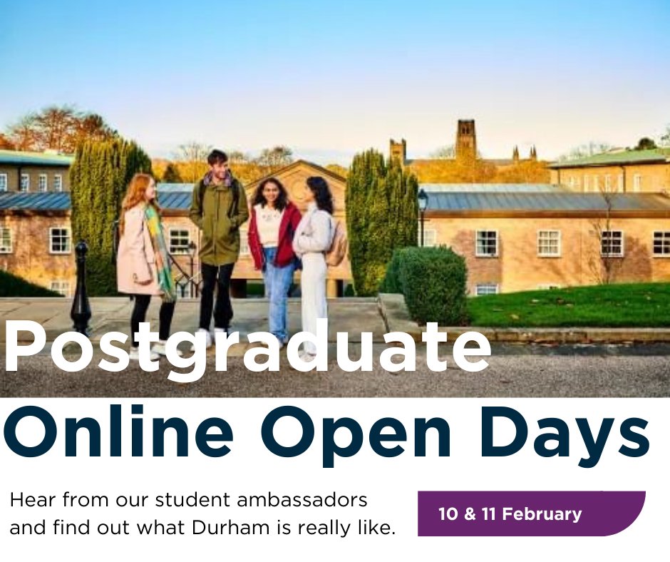 🤝Meet our knowledgeable Student Recruitment Team who will tell you more about our University and what we can offer our students. A panel of student ambassadors will also share their postgraduate experiences.

📆10 &amp; 11 February 👉 dur.ac.uk/visit-us/open-…