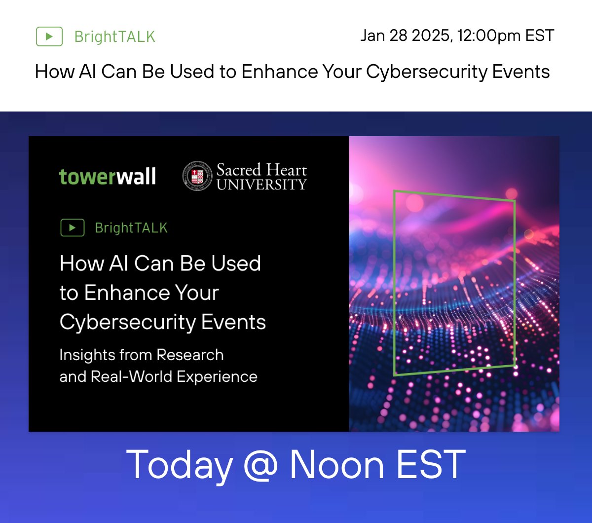 Don’t miss Towerwall’s live webinar happening today at noon!  

We’ll be diving into “AI, Mobile Security, and the Future of Cyber Defense: Insights from Research and Real-World Experience.” 

Join us at noon: hubs.li/Q034jml_0 

#5thWallofSecurity