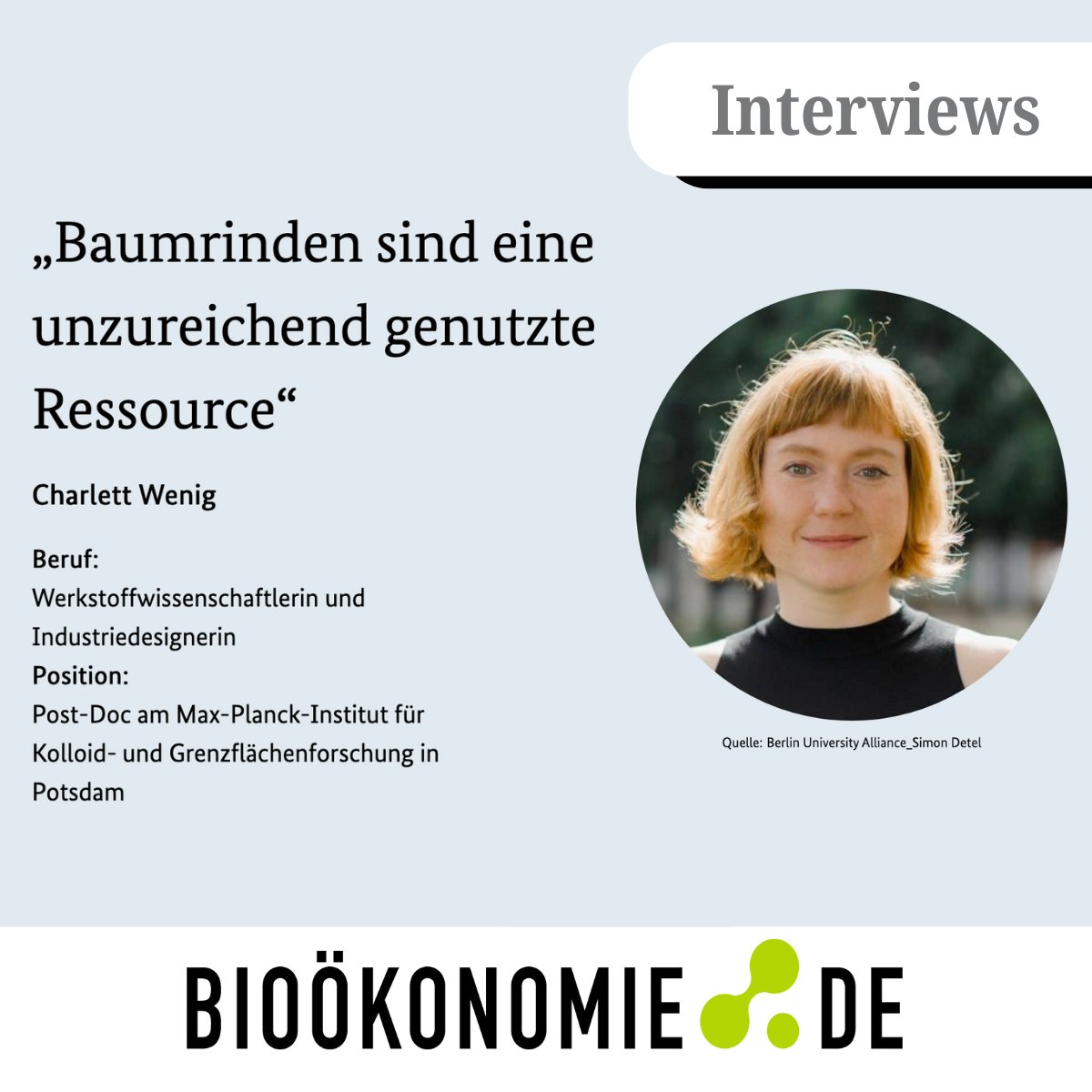 bioökonomie.de (@biooekonomiede) on Twitter photo Innovative Nutzung von Baumrinden: <a href="/CharlettWenig/">Charlett Wenig</a> über ihre Forschung am Max-Planck-Institut MPICI (<a href="/MpiciPotsdam/">Max Planck Institute of Colloids and Interfaces</a>)
ℹ️ Mehr über ihre Forschung von Baumrinde finden Sie im vollständigen Interview mit Beatrix Boldt: shorturl.at/fkU6W
#Bioökonomie Innovative Nutzung von Baumrinden: <a href="/CharlettWenig/">Charlett Wenig</a> über ihre Forschung am Max-Planck-Institut MPICI (<a href="/MpiciPotsdam/">Max Planck Institute of Colloids and Interfaces</a>)
ℹ️ Mehr über ihre Forschung von Baumrinde finden Sie im vollständigen Interview mit Beatrix Boldt: shorturl.at/fkU6W
#Bioökonomie