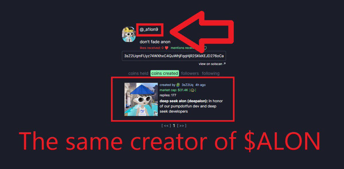 from_the_dunes's tweet photo. @Decu0x Buying this narrative bro. If you’re not bullish enough on this then I don’t know what gets you hard these days Bvc2uFfZQUbyYeVcN4CKkChU4AxRd7P57cUe1oLWpump $Deepalon 45k on pump. $Alon 9M. Same deployer. See for yourself https://t.co/jI2YWPNFBy
