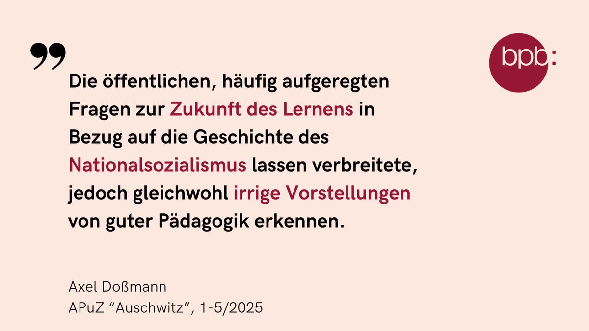 APuZ (@apuz_bpb) on Twitter photo Wie können wir an den #Holocaust erinnern, wenn die letzten Zeitzeugen gestorben sind? Interaktive Bildungsformate helfen nur bedingt, schreibt der Historiker Axel Doßmann <a href="/UniJena/">Universität Jena</a> in der APuZ #Auschwitz. #Auschwitz80 #HolocaustRemembranceDay
bpb.de/shop/zeitschri… Wie können wir an den #Holocaust erinnern, wenn die letzten Zeitzeugen gestorben sind? Interaktive Bildungsformate helfen nur bedingt, schreibt der Historiker Axel Doßmann <a href="/UniJena/">Universität Jena</a> in der APuZ #Auschwitz. #Auschwitz80 #HolocaustRemembranceDay
bpb.de/shop/zeitschri…