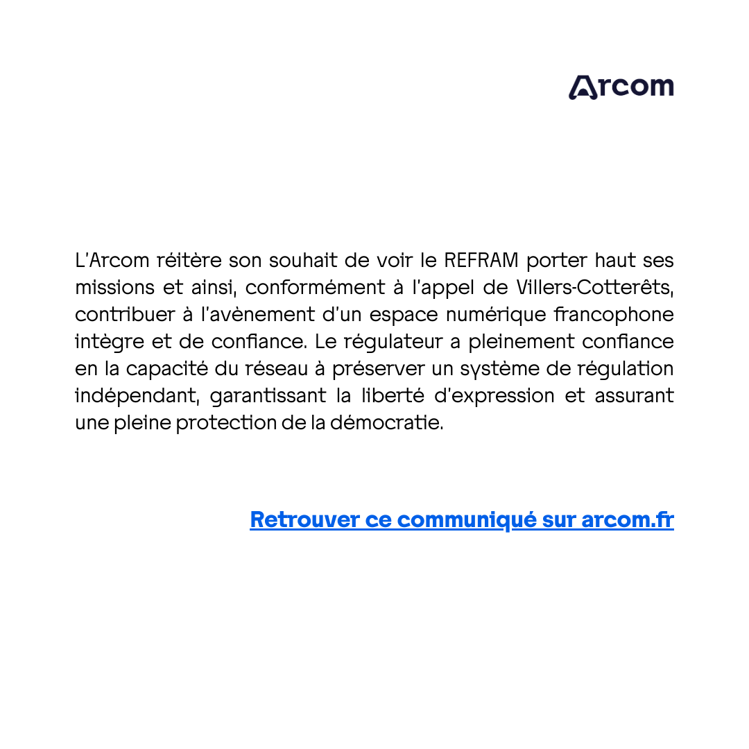 Arcom_fr's tweet photo. 🔈 #CoopérationInternationale | 8e conférence des présidents du #REFRAM (@OfficielRefram) 🔽
Le communiqué de presse : https://t.co/7yx6QipDm3
