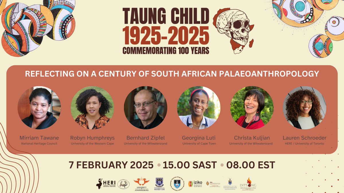 This February is the 100-year anniversary of the discovery of the #Taung Child skull.

Join the #palaeoanthropology community in #SouthAfrica to commemorate at this free online webinar.

Happening Friday 7 Feb at 15.00 SAST / 08.00 EST

Register here: bit.ly/4hyV28M